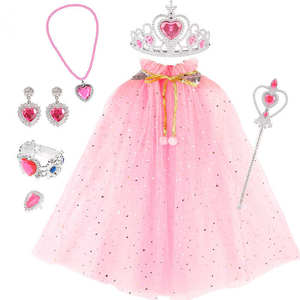3-8 Set di mantelli da principessa regalo di compleanno Costume da vestito per <span class=keywords><strong>bambina</strong></span> Party Cosplay <span class=keywords><strong>mantello</strong></span> con corona di Tiara di gioielli guanti per bacchetta - Product Image 5