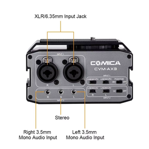 Adaptateur de mixage audio professionnel <span class=keywords><strong>Comica</strong></span> <span class=keywords><strong>CVM</strong></span>-AX3, préamplificateur, double port XLR/3,5 mm/6,35 mm, mini mixeur pour caméra, prend en charge l'alimentation fantôme - Product Image 2
