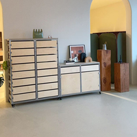 Meuble de rangement latéral en profilé aluminium et contreplaqué marin, avec porte, tiroir et roulettes, idéal pour la maison, le studio ou le magasin - Vente chaude