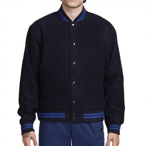 Veste universitaire unisexe bleu marine avec bordure bleue, col rabattu, coupe classique, en coton, style streetwear, vêtement d'hiver coupe-vent - Product Image 1
