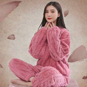 <span class=keywords><strong>Conjunto</strong></span> de Pijama de Terciopelo Coral <span class=keywords><strong>para</strong></span> <span class=keywords><strong>Mujer</strong></span>, Invierno 2025, Ropa de Dormir Térmica de Franela, Gruesa, de Color Sólido, Transpirable y Tejida a Crochet - Product Image 3