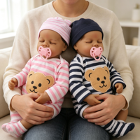 18 Zoll Jungen-Mädchen Zwillinge Realistische Dunkelhäutige Zwillings-Babypuppen Lebensechte Reborn Neugeborenen-Puppe Beruhigendes Komfort-Begleitset für Kinder