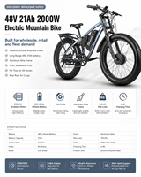 Vélo de montagne électrique 2000W, batterie au lithium 48V 21Ah, cadre en alliage d'aluminium, vélo électrique tout-terrain pour adultes, vente en gros