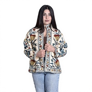 Women's Winter Cotton Suzani Embroidery Eco-Friendly Handmade <b>Kantha</b> Floral Bomber <b>Jacket</b> Designer Boho Gifts - Product Image 1