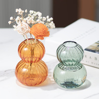 Vase en verre borosilicate soufflé à la main, transparent, de style nordique créatif, à rayures verticales, minimaliste moderne, en forme de gourde