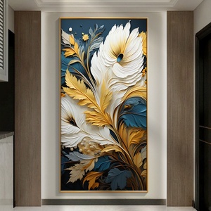 Peintures murales paysagères personnalisées en usine, peinture LED abstraite aux feuilles, peinture en porcelaine cristalline, art mural, décoration intérieure - Product Image 3