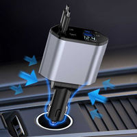 Chargeur de voiture rétractable 4 en 1, chargeur de voiture à charge rapide, câble rétractable et ports USB Type C, adaptateur de chargeur de voiture pour téléphones
