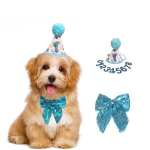 Conjunto de sombrero y pañuelo para cumpleaños de mascotas, para perros, color rosa, con número 1, accesorios para fiestas, diseño bonito, material de poliéster, para las cuatro estaciones - Product Image 2
