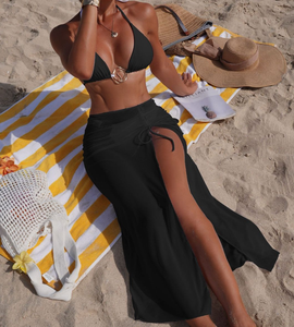 Nuevo Conjunto de Bikini de Tres Piezas con Anillo <span class=keywords><strong>Grande</strong></span> en 2 Colores, Traje de Baño Sexy para <span class=keywords><strong>Mujer</strong></span> con Falda de Playa - Product Image 1