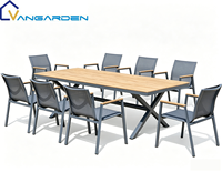 Ensemble table et chaises d'extérieur modernes en plastique et bois, avec chaises en aluminium, séchage rapide, respirant, empilable, pour balcon et hôtel