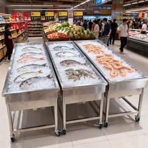 Plate-forme d'affichage en acier inoxydable MBC avec roues supermarché nourriture poisson crevettes vitrine présentoir plate-forme d'opération - Product Image 4