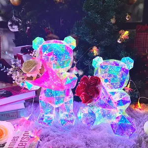 2024 new design novelty valentines day gifts 30cm rose Teddy Bear PET Holographic Foil USB Plug Mothers Day Gifts for Mom Women