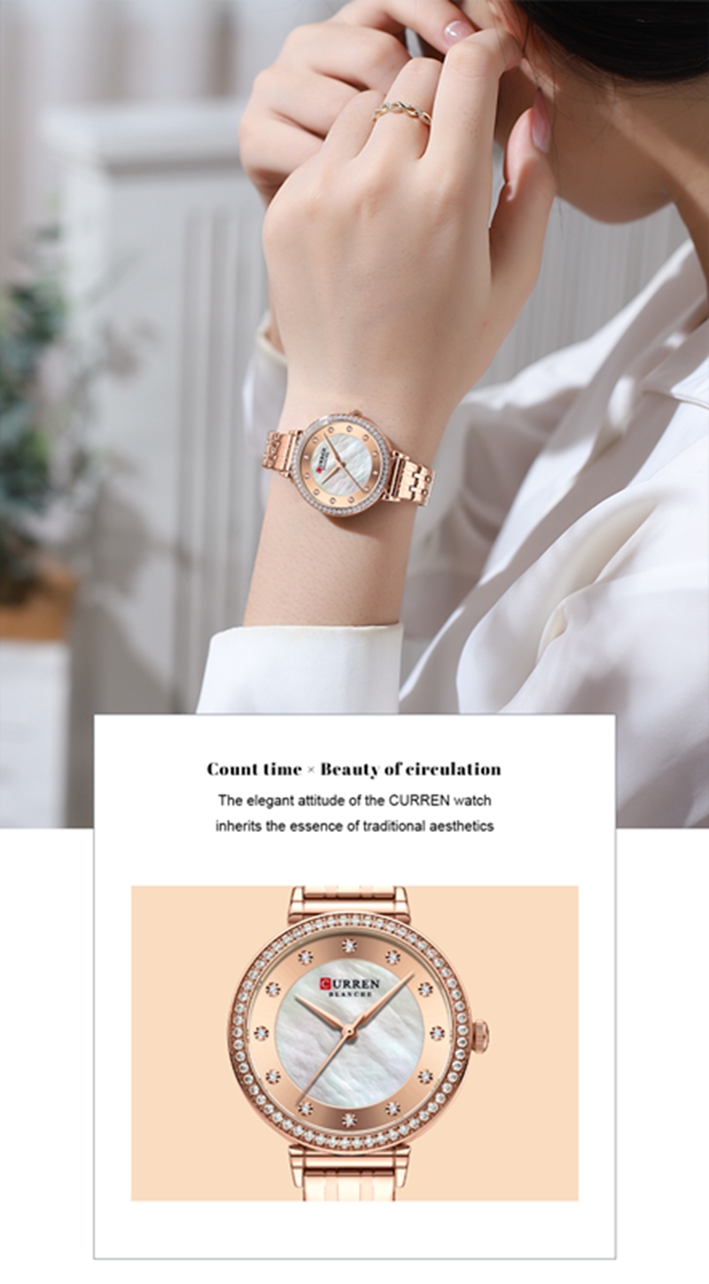 CURREN-montre à Quartz pour femme, Bracelet en diamant, étanche, en acier inoxydable
