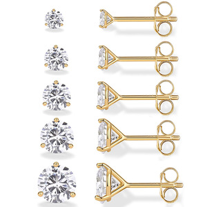 Pendientes de tuerca solitarios minimalistas coreanos de moissanita con corte brillante redondo VVS GRA de 0.1 ct a 2 ct, engaste de garra de oro laminado de 14K - Product Image 6