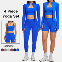 Ensemble de yoga sans couture pour femme : Leggings côtelés taille haute, shorts, brassière de sport, veste zippée – Tenue de sport et fitness