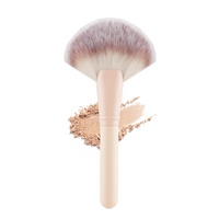 Nouveau pinceau éventail large à fibres artificielles et manche en bois pour fond de teint, poudre fixatrice et illuminateur - Pinceau de maquillage multifonctionnel