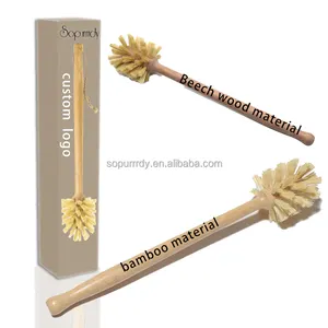 Custom Logo Nature Bamboo Beech wood Bottle Brush with Sisal Bristle Long Handle Hanging Design Cleaning Brush for Water Bottles