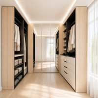 Armario para Dormitorio, Sistema de Armarios Modernos de Madera de Lujo, Armario Abierto Personalizado de Madera, Armario Vestidor con Cajones