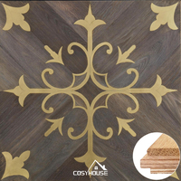 Cosyhouse Design de luxe en chêne blanc Versailles multicouche revêtement de sol métallique incrustation en métal motif floral Parquet de luxe avec verrouillage par clic
