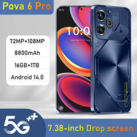 Smartphone 2025 New Original Pova6Pro 5G 7.3 Inch HD 16GB+1TB Dual Card Unlocked Android 14.0 Versi Deca Core