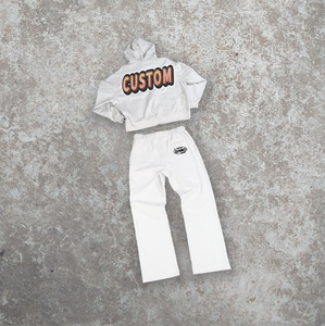 Ensemble de sweat-shirt à fermeture éclair pour hommes 500 GSM laine épaisse bouffée impression Logo surdimensionné Boxy Fit Baggy pantalon automne décontracté tricoté - Product Image 1