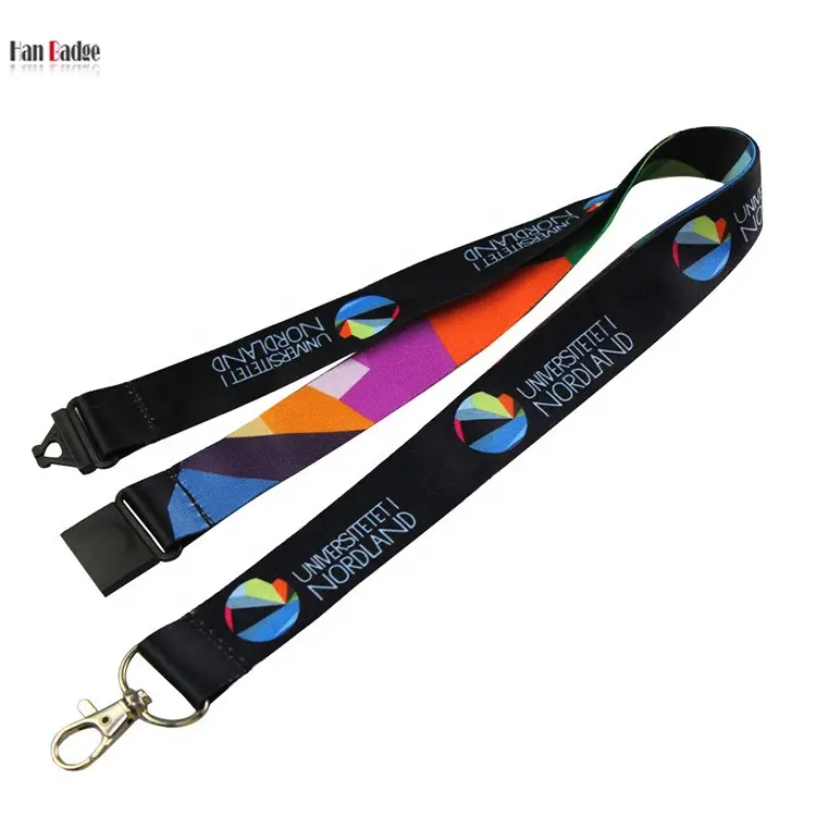 Promosi Cetak Sublimasi Kustom Tali Leher Poliester Lanyard dengan Kunci Pengaman