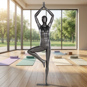 Mannequin de yoga féminin réaliste en fibre de verre, réglable, corps entier, en position debout, avec tête, pour l'affichage de vêtements et l'étirement sportif - Product Image 6