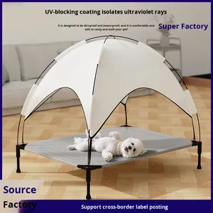Cuccia per Cani Grande Rialzata Portatile in Tessuto Oxford con Tenda Parasole Rimovibile - Ideale per Esterni - Product Image 5