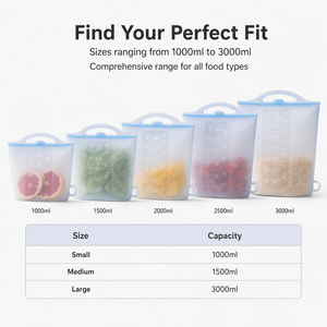 Stand up Silicone Storage <b>Bags</b> with Measurement Marks <b>Reusable</b> Pouch for <b>Freezer</b> Fridge Meal Prep Lunch Fruits Vegetables 2000ml - Product Image 2