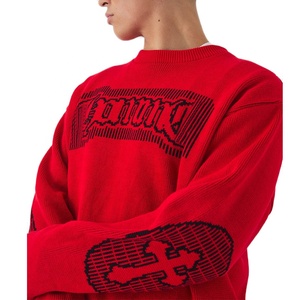 Tùy Chỉnh Quá Khổ Crew Cổ Đau Khổ Chữ Thập Dệt Kim Jumper Áo Len Cho Nam Giới Mùa Đông Áo Thun Với Mô Hình Trang Trí - Product Image 2