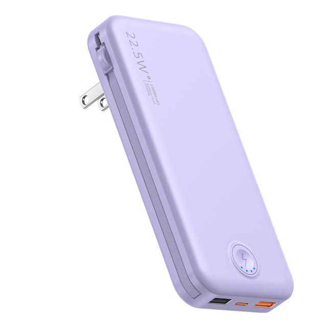 Original Factory 10000mAh Built-in Cable Quick Charging LED Display Dual USB Type-C Outputs Universal Socket Portable Power Bank