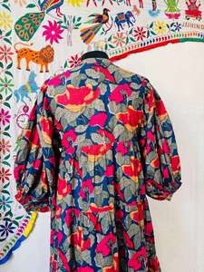 Vestido Babydoll de Algodón con Estampado Floral, Mangas Abullonadas, Estilo Smock, Silueta en A, Cintura Imperio, Mini Vestido Boho - Product Image 6