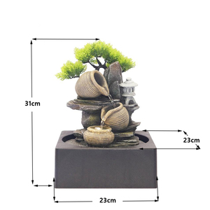 Fuente de Agua de Mesa de 3 Niveles con Diseño de Montaña y Rocas, con Bonsái Artificial de Pino y Luz LED, Maceta de Resina Estilo Vintage - Product Image 5