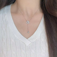 Collier Pendentif Diamant de Laboratoire HPHT Rond en Or Blanc 18K avec Pompon Bulle, Bijoux Fins, Colliers Délicats pour Femme