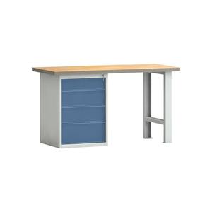 Klw Lutz Workbench PW 700 W2000xD700xH840mm บีชมัลติเพล็กซ์สีเทาอ่อน, RAL 7035 brill. สีน้ำเงิน RAL 5007 4ลิ้นชัก - Product Image 1