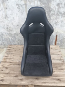 Siège baquet RECARO Pole en cuir noir et velours, style compétition automobile avec rails de glissière pour Subaru - Product Image 1