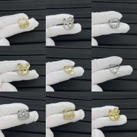 Cincin Geometris Model V Berlian Penuh - Cincin Terbuka Wanita Berlapis Emas Kuningan Zirkon/Mutiara