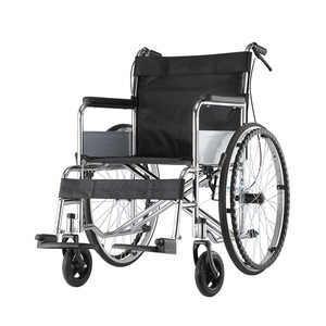 Manual Wheelchair Steel Lightweight <b>Folding</b> With <b>Commode</b> Reclining Mobility Aid For Elderly - Product Image 1