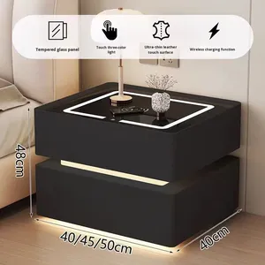 Smart <strong>Bedside</strong> <strong>Table</strong> Floating Light Modern <strong>Minimalist</strong> Wireless Charging Multifunctional Luxury Wooden Bedroom Living Room - Product Image 6