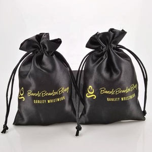 Large Black Satin <b>Dust</b> <b>Bag</b> Drawstring Silk Gift <b>Bag</b> With Gold Printing logo - Product Image 5