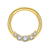 Anneau de nez en acier inoxydable 316L plaqué or PVD, serti de 5 zircons blancs, piercing corporel, bijoux de superstar personnalisés
