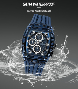 NAVIFORCE 7105 BEBEBE 5ATM Montre étanche en acrylique HD avec barillet creux, cristal pour homme, montre-bracelet carrée, bracelet en plastique PC et silicone - Product Image 5