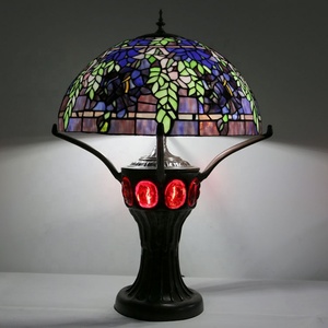 LongHuiJing Custom-Manufacturer 19.6" Wisteria Stained Glass Lampshade Table <b>Light</b> Tiffany Style Home Table Lamp - Product Image 2