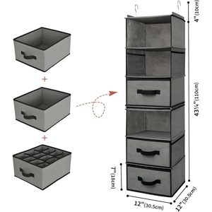 <b>6</b>-Shelf Hanging Closet Organizer Detachable 33x15x85cm Fabric Storage For Bedroom Clothing Organization - Product Image 3