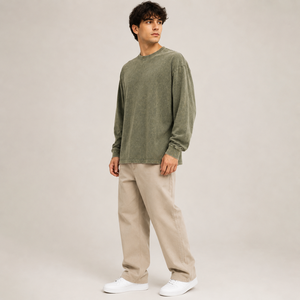 Fabricant OEM Personnalisé – Impression en Gros de T-shirts Homme à Manches Longues en Coton Lavé 100% (260 Grammes) – Qualité Premium - Product Image 3