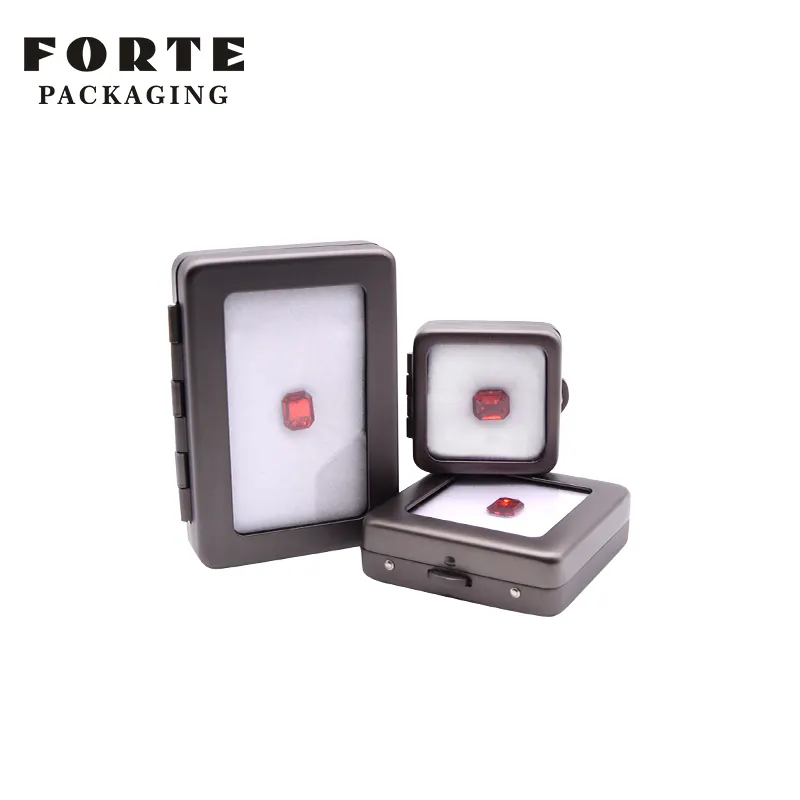 FORTE square shape metal+glass diamond display box jewelry display box for gemstone