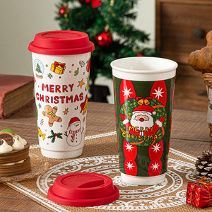 Wholesale Christmas <b>Ceramic</b> Mug Coffee Travel Mug Christmas Tumbler <b>Cup</b> with Silicone Lid - Product Image 6