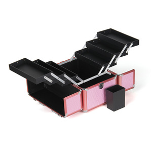 Boîte à outils <span class=keywords><strong>en</strong></span> aluminium de 12 pouces grande capacité avec serrure, 6 plateaux multicouches ouvrables pour broderie et nail art, rose - Product Image 1