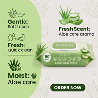 Vente en gros de 12 sachets de 720 lingettes humides pour adultes, grand format 20 x 33 cm, à l'aloe vera et à la vitamine E, pour le soin et le nettoyage des adultes