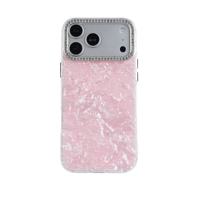 Funda de Teléfono Iridiscente con Diseño de Mármol Oscuro, TPU+PC, con Cristales de Imitación, Lente de Cámara con Brillo Reflectante, para iPhone 17 Pro Max